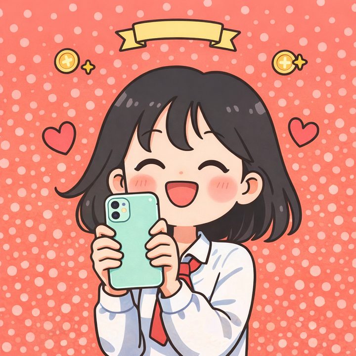 새 휴대폰 들고 기뻐하는 모습